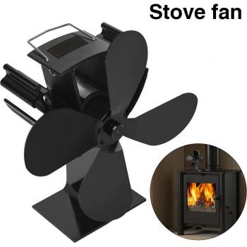 Ventilador de estufa eficiente de 4 aspas con termómetro digital