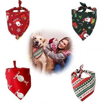 QIMMU Bandanas de Chien de Noël,Bandana Chien Écharpe,Foulard pour Chien,Écharpe Triangle d’Animaux de Compagnie à Motifs de Père Noël Flocon de Neige Bavoirs 4 Pièces (4)