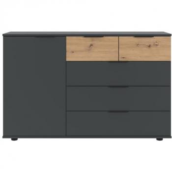 Lomadox Kommode TAVAS-43, Sideboard Schubladenkommode Anrichte graphit mit Eiche Nb. modern