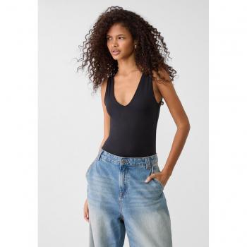 Stradivarius Polyamid Body mit V-Ausschnitt Schwarz XS