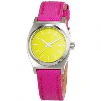 Nixon Damenzeitmesser Small Time Teller – Hot Pink Lederanalog