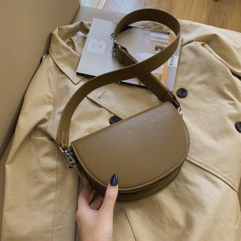 Bolso de hombro de piel sintética para mujer, diseño vintage, color sólido, con correa ancha