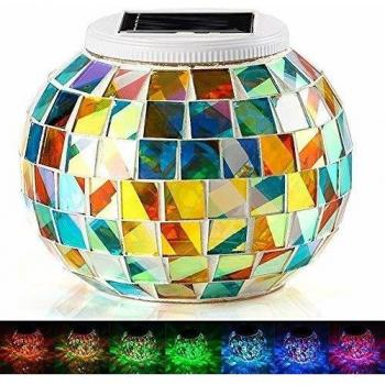 Solarlampe für Garten mit Mosaik-Design und wasserdichtem Farbwechsel-Ball, KINGCOO Tischlampe für Schlafzimmer, Party, Terrasse und Dekoration