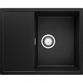 Évier Granit Noir 62x50cm, Lavabo 1 Bac + Kit de Vidage - Ibiza