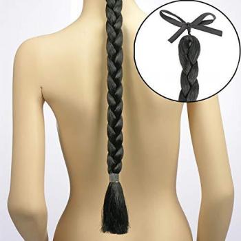 Treccia nera di circa 50 cm in borsa per accessori di travestimento da carnevale