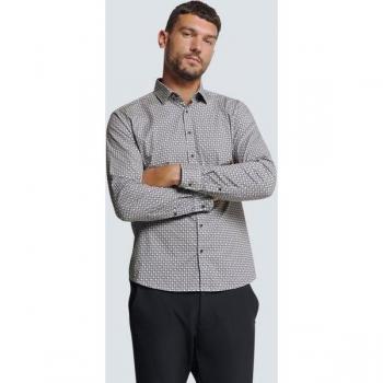 NO EXCESS Gemustertes Langarmhemd mit Knopfleiste – Herren S – 97% Baumwolle, 3% Elasthan