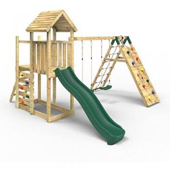 Rebo Extended Tower Wooden Climbing Frame with Swings & Slide – Greenhorn