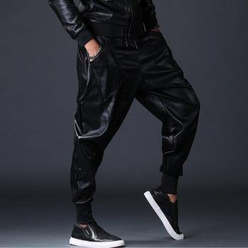 Pantalones de Cuero Sintético para Hombre - Joggers Punk Moto Harem M-2XL