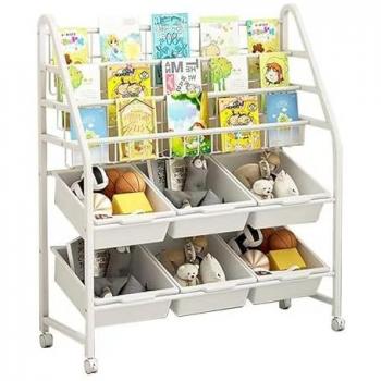 Scaffale Libreria per Bambini con 6 Scomparti e 3 Ripiani in Metallo
