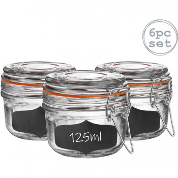 Airtight Glass Storage Jars with Labels - 125ml - 6 Pack