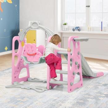 Goplus 4-in-1 Toddler Swing and Climbing Set - Pink