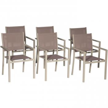 6 Chaises aluminium taupe avec housses textilène taupe – Happy Garden