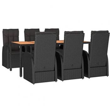 VidaXL 7 Piece Garden Dining Set Black Poly Rattan & Solid Wood Acacia