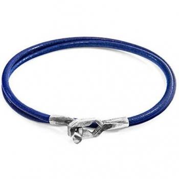 Men's Azure Blue Tenby Leather Bracelet with Silver Details