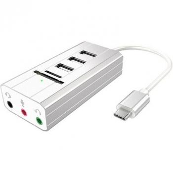 Type-C USB Hub with Sound Card and TF SD Adapter for PC