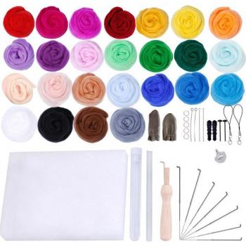 25 Colors Wool Felt Craft Kit with Felting Needles