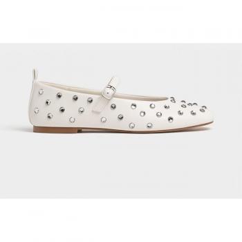 Stradivarius ECRU Ballet Flats with Rhinestone Ankle Strap 2