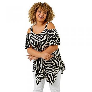 Roman Curve Abstract Animal Print Cold Shoulder Top