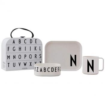 Design Letters Set de Comida Tritan para Bebés y Niños (Blanco) - N