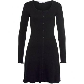 AJC Damenminikleid in Schwarz, 36/38, N-Gr, Rippstoff, Zierknopfleiste