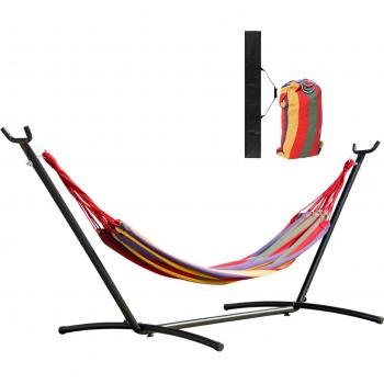 Hamaca Outsunny con Soporte de Acero Portátil Altura Ajustable 6 Niveles 150 kg 200x150 cm