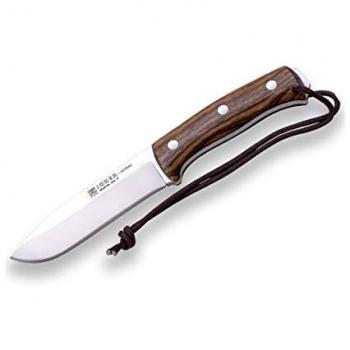Cuchillo Joker de caza Nomad CN125, mango de nogal, hoja de 12,7 cm, funda de piel marrón, 200 cm de paracord incluido