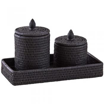 Boîte & Plateau Rotin Noir Laqué