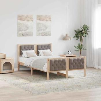 Solid Pine Headboard Bed Frame, VidaXL, 135×190 cm – Taupe Finish
