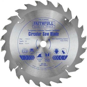 Faithfull TCT Cordless Circular Trimsaw Blade 136mm 24T 10mm