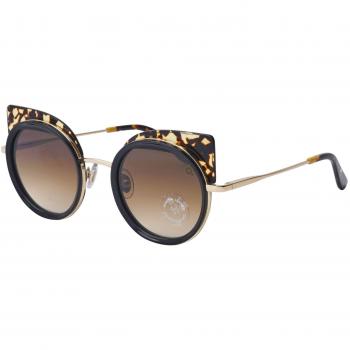 Etnia Barcelona Sonnenbrille in Schwarz und Gold, Zenko Modell, braun-grau melierte Gläser