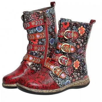 Botas Retro Boho con Hebilla para Mujer