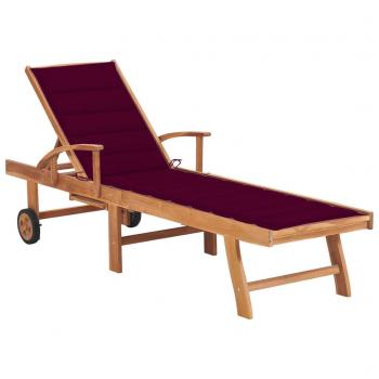 Sonnenliege Mit Auflage Weinrot Massivholz Teak