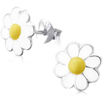 Laimons Kinderblüten‑Ohrringe – weiß-gelb, süß, 6 mm