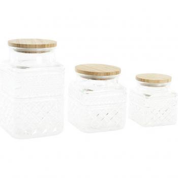 Set di Barattoli in Vetro con Tappo Bamboo - 3 Pezzi