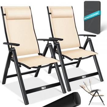Sedia da Giardino Portatile all’Alluminio con Braccioli, Cuscino Regolabile 7‑pos. – Beige (2 pezzi) – Kesser