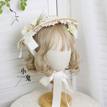 Luxuriant Straw Flat Cap Hat with Ribbon by Mary