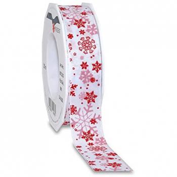 Cavalese Geschenkband seidenmatt weiß/rot 25 mm x 20 m