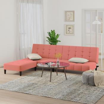 2-Sitzer Sofa mit Hocker in Rosa Samt
