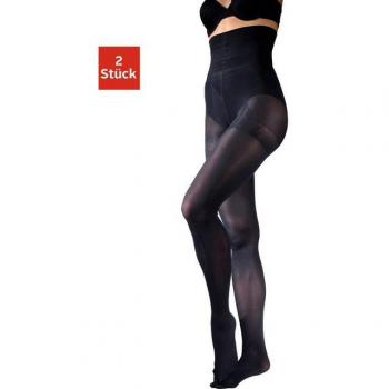 LASCANA Feinstrumpfhose 2‑Stk Bodyshaper mit extrahohem Bund – Schwarz, Größe S (36/38)