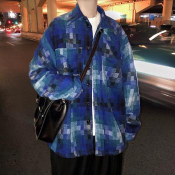 LAPPSTER Men's Thick Long Sleeve ColorBlock Plaid Shirt