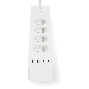 Multiprise Wi-Fi 4 Sorties 3680W avec 4 Ports USB - 2m Blanche