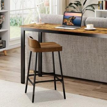 Industrial 24.5” Saddle Seat Bar Stool – Costway Brown Low Back Design for Kitchen Counter Height
