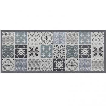 Carreaux de ciment en vinyle, tapis noir/blanc, 66 × 160 cm
