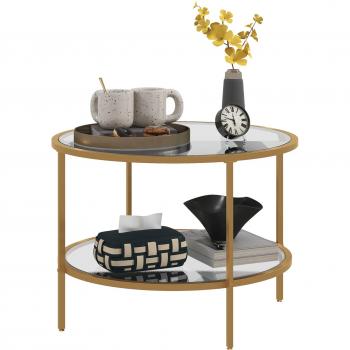 HOMCOM Kaffeetisch rund mit Ablage, Ø60 x 43 cm, Stahlrahmen, Gold