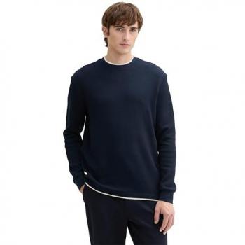 TOM TAILOR Denim Herren Langarmshirt mit Rippstruktur, 2-in-1