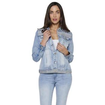 Chaqueta Denim Cierre Delantero Azul Claro Estilo Urbano Mujer