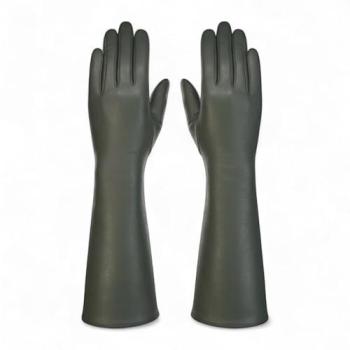 Italian Olive‑Toned Long Leather Winter Gloves with Soft Wool Lining – Women’s XL