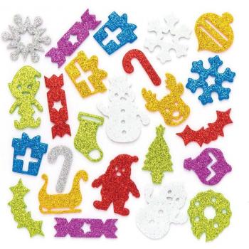 Festive Glitter Foam Stickers (100 Pack) - Christmas Craft Supplies