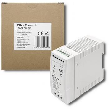 Qoltec 60W 12V 5A DIN-Schienen-Netzteil Weiß Slim