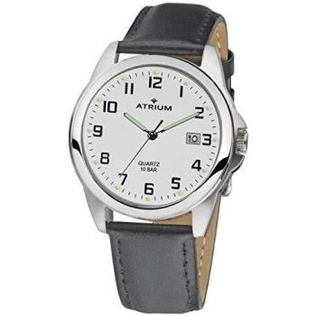 ATRIUM Herren-Armbanduhr sehr deutlich silberfarben Leuchtzeiger Datum Quarz 10 Bar Lederband A16-10